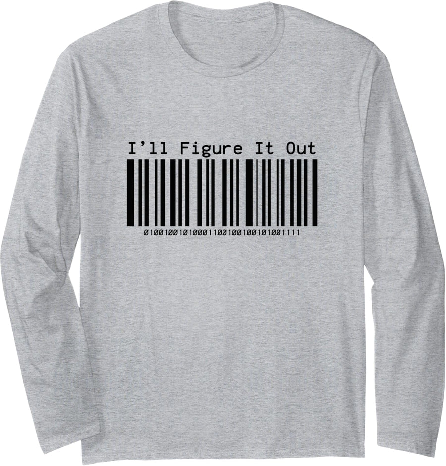 I'll Figure It Out Barcode - Programmer Developer Coding Long Sleeve T-Shirt - Adult Unisex Heather Grey