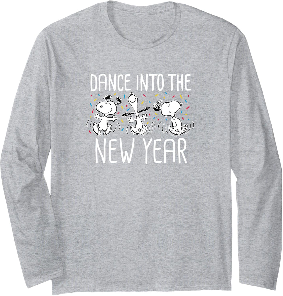 Peanuts - Snoopy Dance Into The New Year Long Sleeve T-Shirt - Adult Unisex Heather Grey
