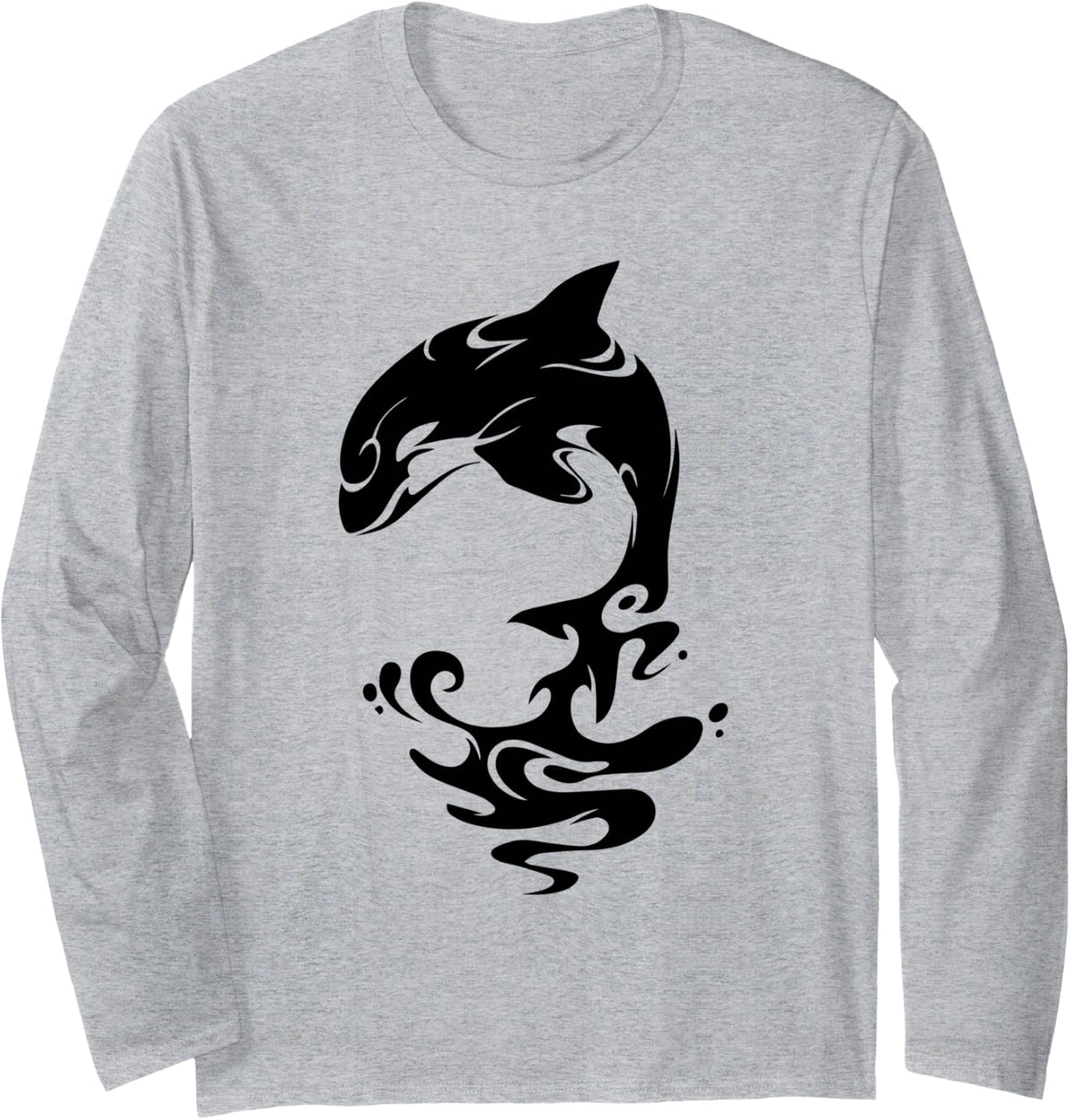 Orca Killer Whale Tribal Art Native American Long Sleeve T-Shirt - Adult Unisex Heather Grey