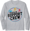 Triathlon Support Crew Triathlete Swimming Biking Running Long Sleeve T-Shirt - Adult Unisex Heather Grey
