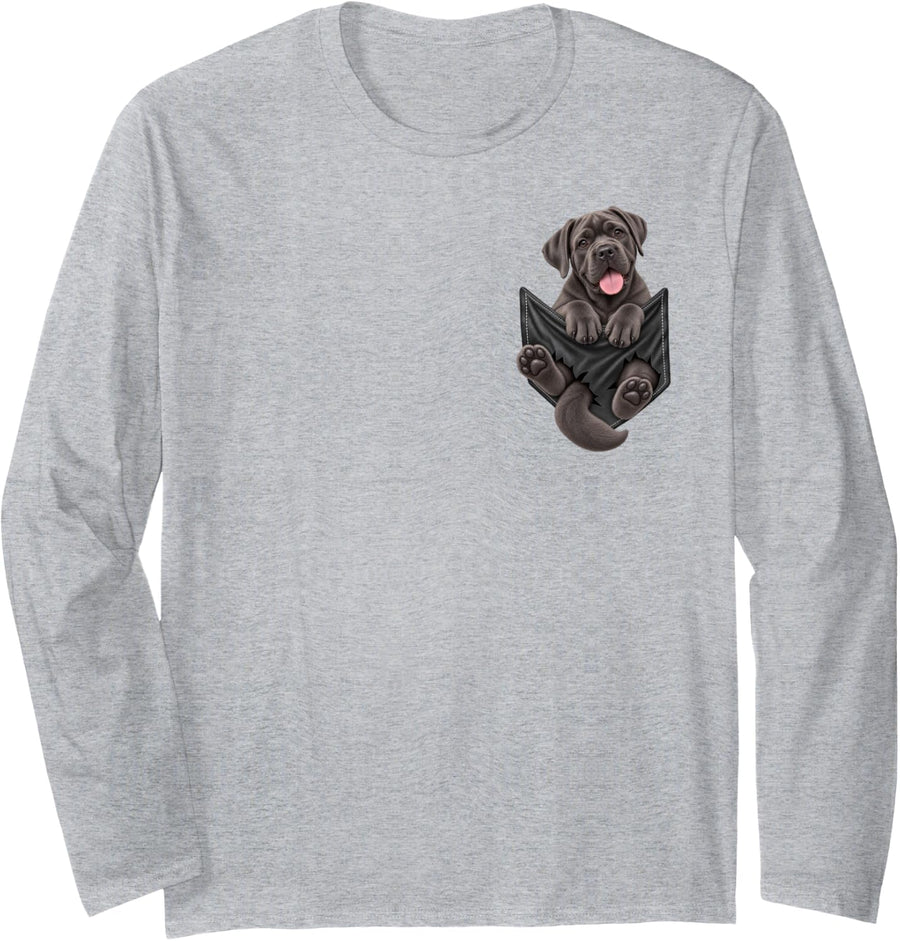 Cute Cane Corso Dog Pocket Funny Dog Mom Dog Dad Dog Lover Long Sleeve T-Shirt - Adult Unisex Heather Grey