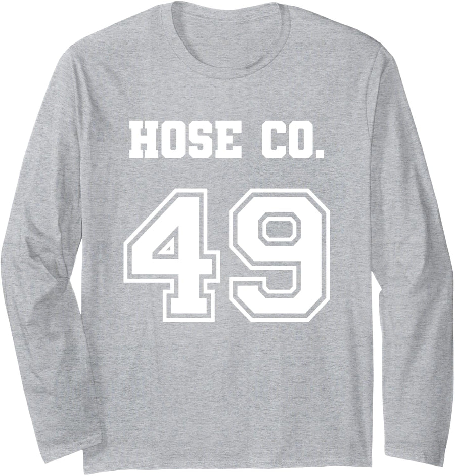 Jersey Style Hose Co 49 Company Fire Firefighter Volunteer Long Sleeve T-Shirt - Adult Unisex Heather Grey