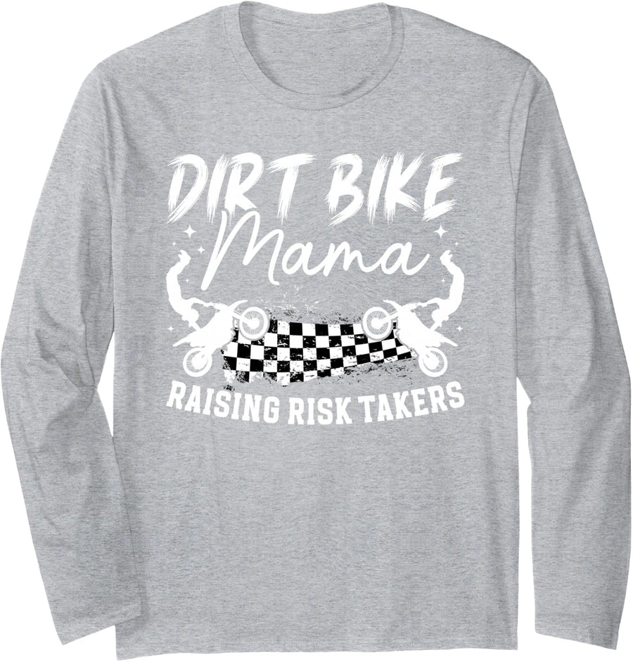 Dirt Bike Mama Proud Dirt Bike Mom of A Dirt Biker Mother Long Sleeve T-Shirt - Adult Unisex Heather Grey