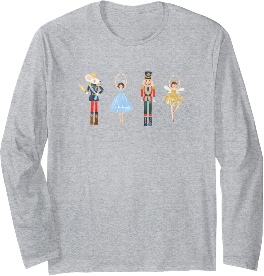 Nutcracker Ballet Christmas Season Ballerina Long Sleeve T-Shirt - Adult Unisex Heather Grey