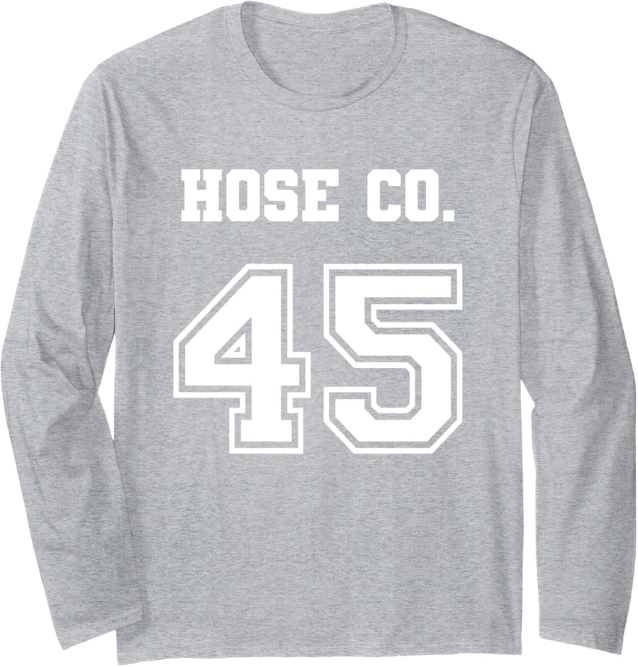 Jersey Style Hose Co 45 Company Fire Firefighter Volunteer Long Sleeve T-Shirt - Adult Unisex Heather Grey
