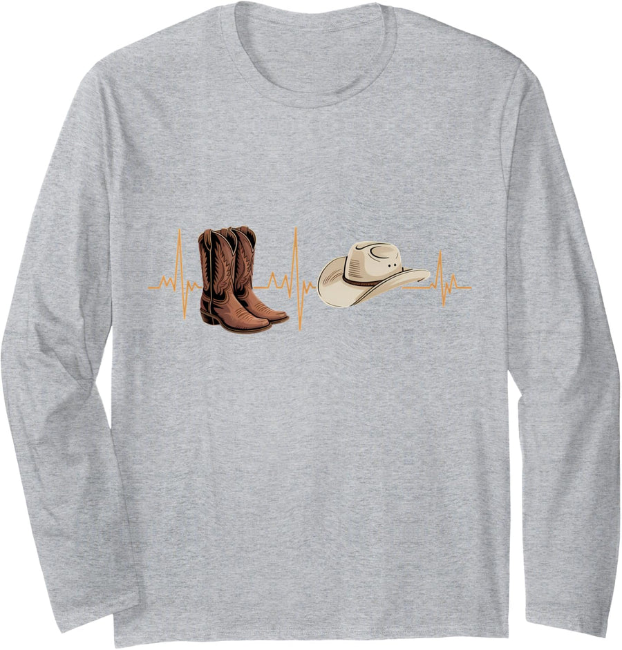Line Dance Heartbeat ECG Line Dancing Long Sleeve T-Shirt - Adult Unisex Heather Grey