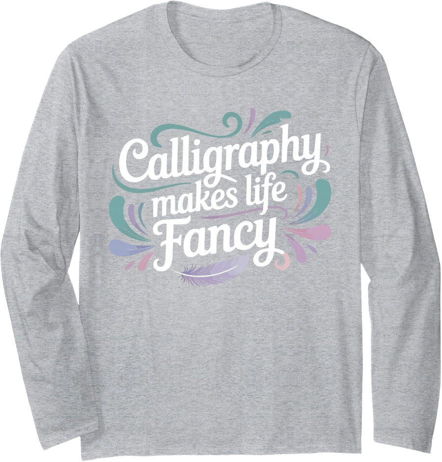 Calligraphy Calligraphic Writing Lettering Typography Long Sleeve T-Shirt - Adult Unisex Heather Grey