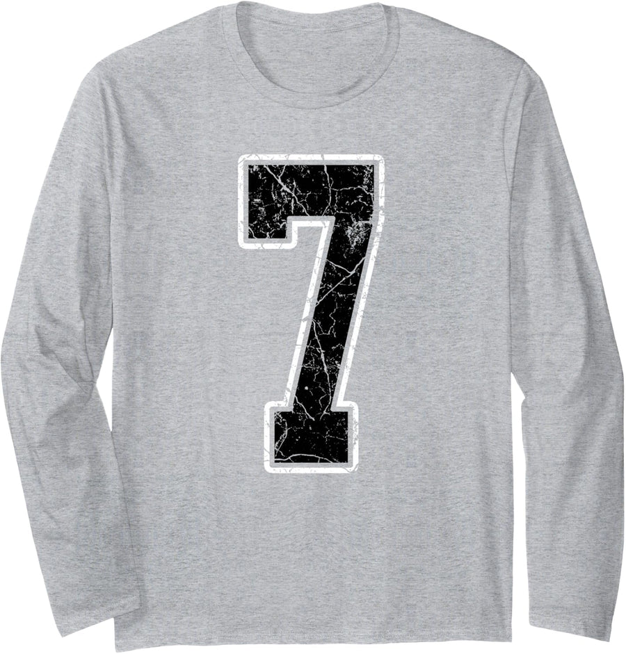 Black and White Number 7 Jersey Player Uniform #7 Fan Long Sleeve T-Shirt - Adult Unisex Heather Grey