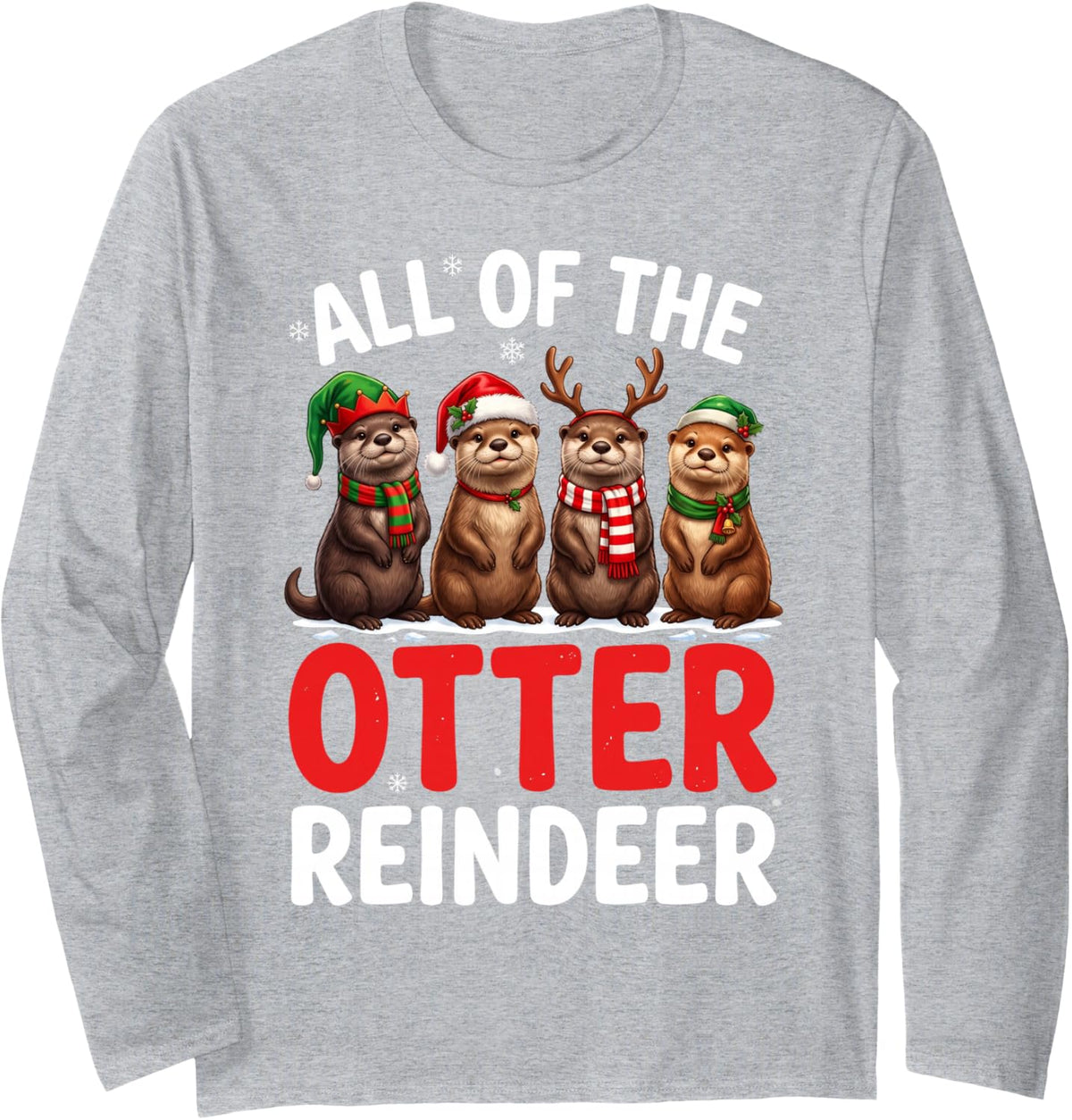 Xmas Otter Lover Long Sleeve T-Shirt - Adult Unisex Heather Grey