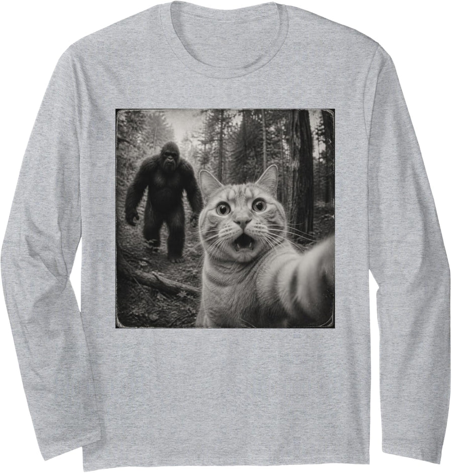 Funny Ginger Cat Long Sleeve T-Shirt - Adult Unisex Heather Grey