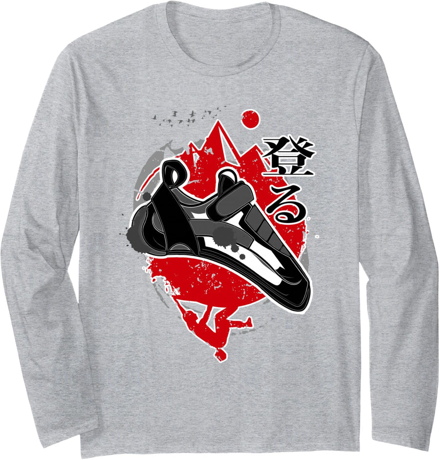 Climbing Japan Bouldering Climbing Shoe Long Sleeve T-Shirt - Adult Unisex Heather Grey