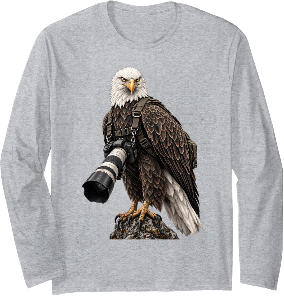 Bald Eagle Photographer with Camera Long Sleeve T-Shirt - Adult Unisex Heather Grey