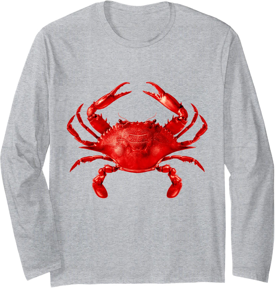 Classic Red crab design Long Sleeve T-Shirt - Adult Unisex Heather Grey