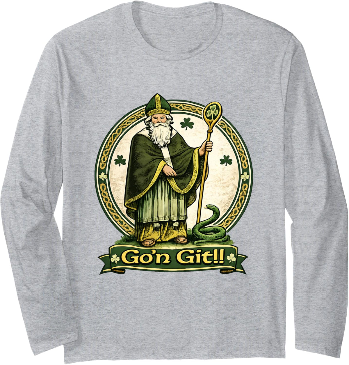 Go'n Git St Patrick's Day Irish Holiday Lucky Shamrock Long Sleeve T-Shirt - Adult Unisex Heather Grey