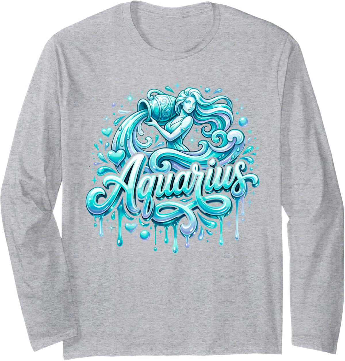 Aquarius Zodiac Sign Astrology Horoscope Astrological Symbol Long Sleeve T-Shirt - Adult Unisex Heather Grey