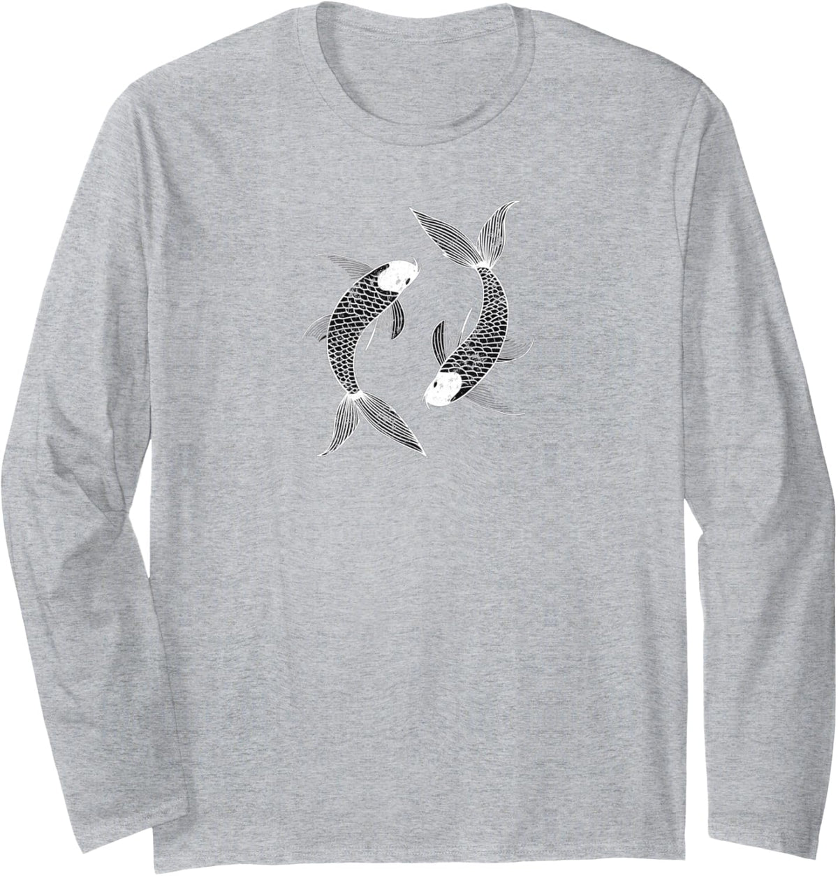 Koi Fish Yin and Yang Japanese Carp Long Sleeve T-Shirt - Adult Unisex Heather Grey