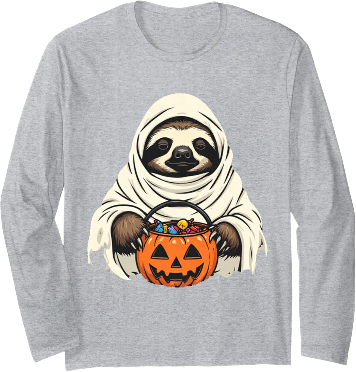Funny Lazy Halloween Costume Sloth Ghost Long Sleeve T-Shirt - Adult Unisex Heather Grey