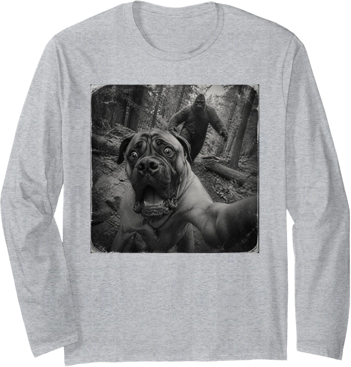 Funny Bigfoot Mastiff Long Sleeve T-Shirt - Adult Unisex Heather Grey
