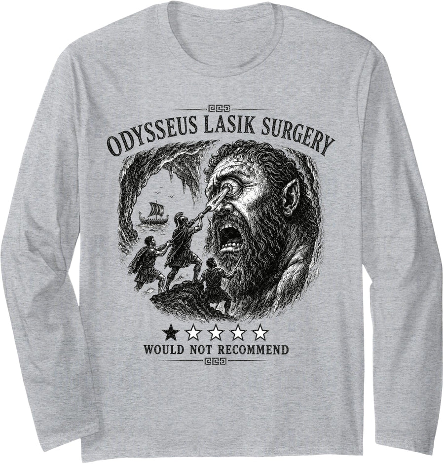 Odysseus Lasik Surgery Greek Mythology Meme Long Sleeve T-Shirt - Adult Unisex Heather Grey