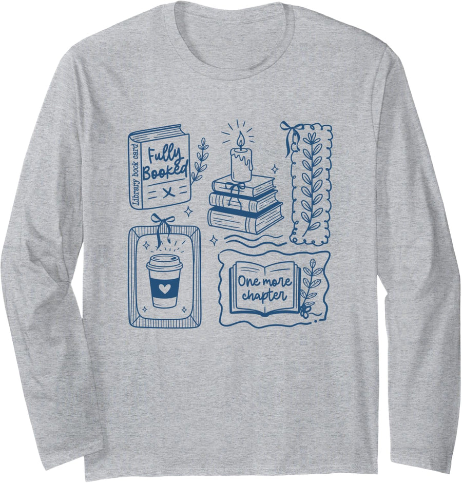One-More Chapter Coffee and Books Reading Book Lover Bookish Long Sleeve T-Shirt - Adult Unisex Heather Grey