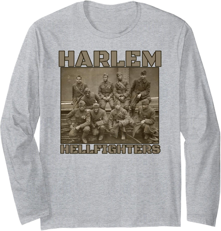 Black Military History USA Black History Harlem Hellfighters Long Sleeve T-Shirt - Adult Unisex Heather Grey