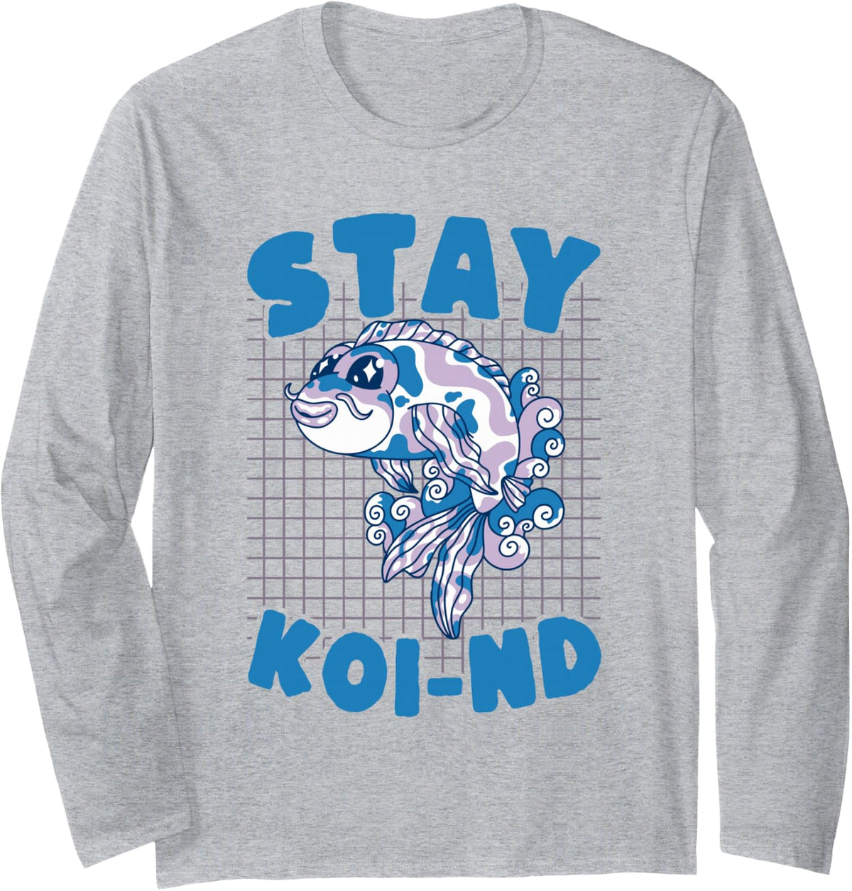 Stay Koi-nd Cute Fish Pun Kindness Lover Design Long Sleeve T-Shirt - Adult Unisex Heather Grey