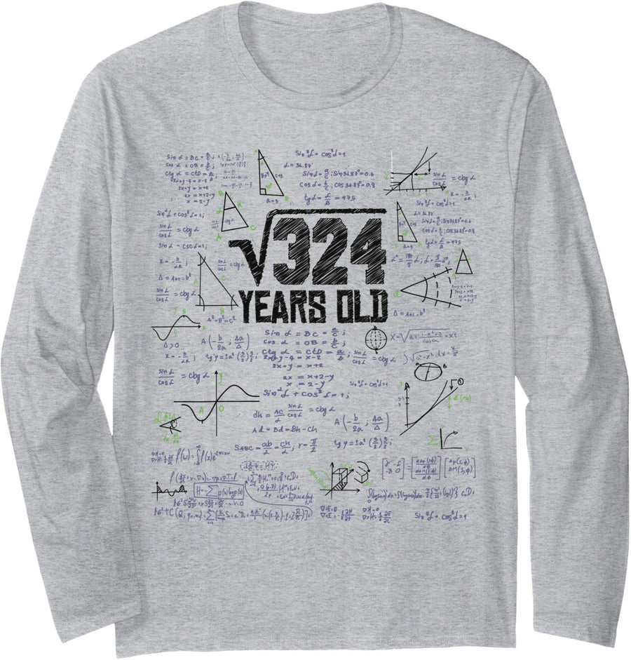 Square Root of 324 for Maths Geek 18th Birthday Long Sleeve T-Shirt - Adult Unisex Heather Grey