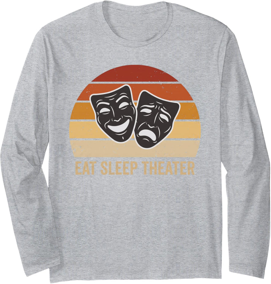 Funny Comedy Tragedy Masks Theatre Acting Lover Broadway Long Sleeve T-Shirt - Adult Unisex Heather Grey
