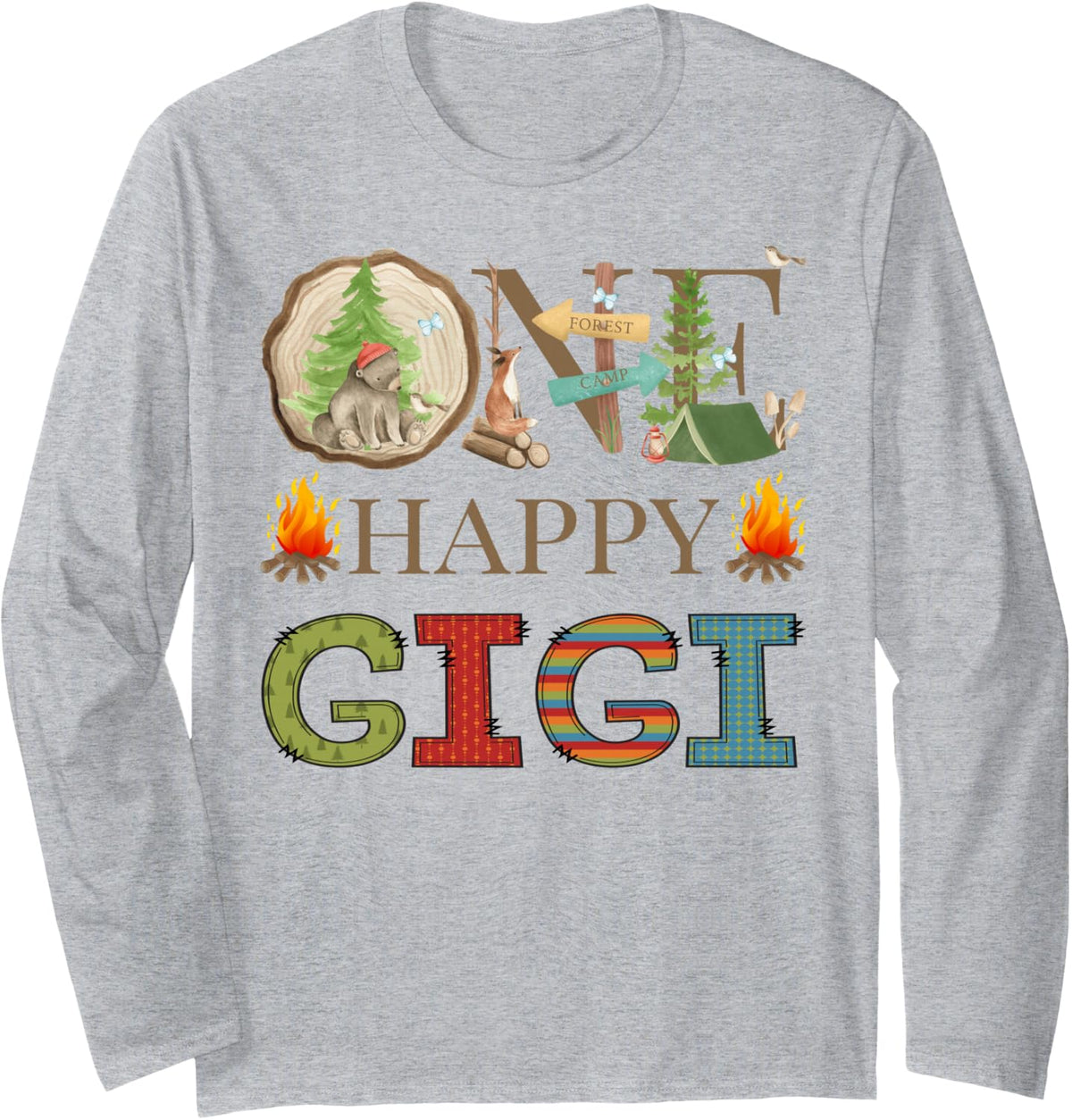 One Happy Gigi Camper First Birthday Camping Bear Long Sleeve T-Shirt - Adult Unisex Heather Grey