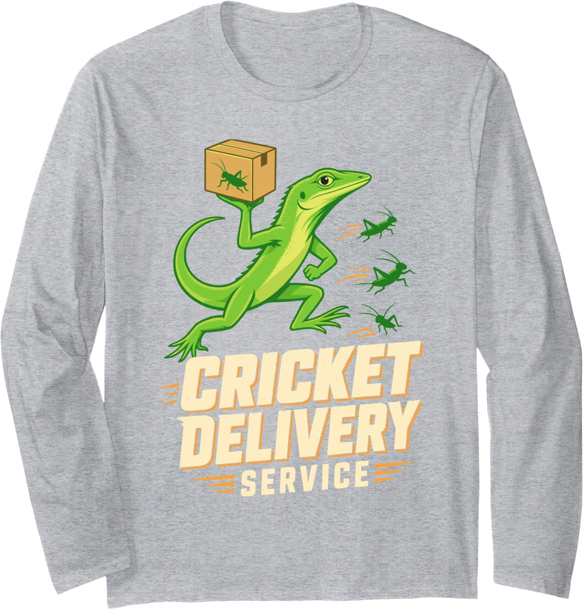 Cricket Delivery Service Gecko Lizard Bug Catching Long Sleeve T-Shirt - Adult Unisex Heather Grey