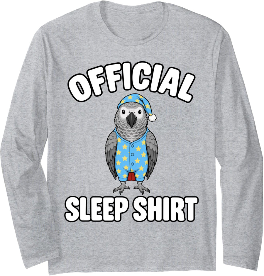 African Grey Parrot in Pajamas Official Sleepshirt Cute Long Sleeve T-Shirt - Adult Unisex Heather Grey
