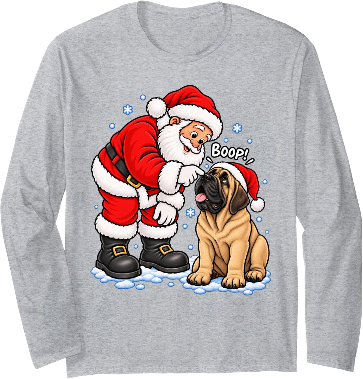 Funny Mastiff Boop Santa Christmas Long Sleeve T-Shirt - Adult Unisex Heather Grey