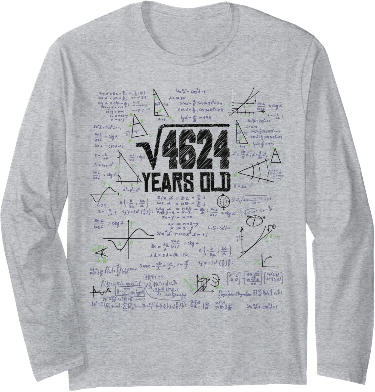 Square Root of 4624 Years Old for Math Nerd 68th Birthday Long Sleeve T-Shirt - Adult Unisex Heather Grey