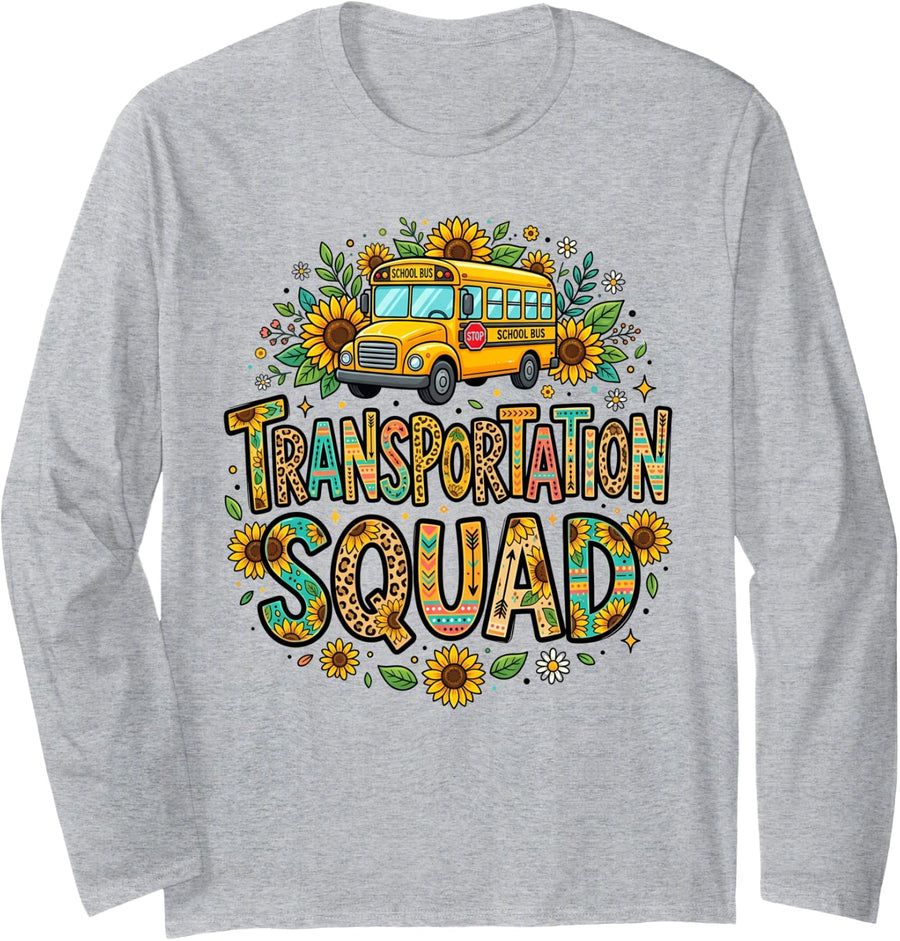Transportation Squad Driving Bus Driver Bus Driver Gift Long Sleeve T-Shirt - Adult Unisex Heather Grey