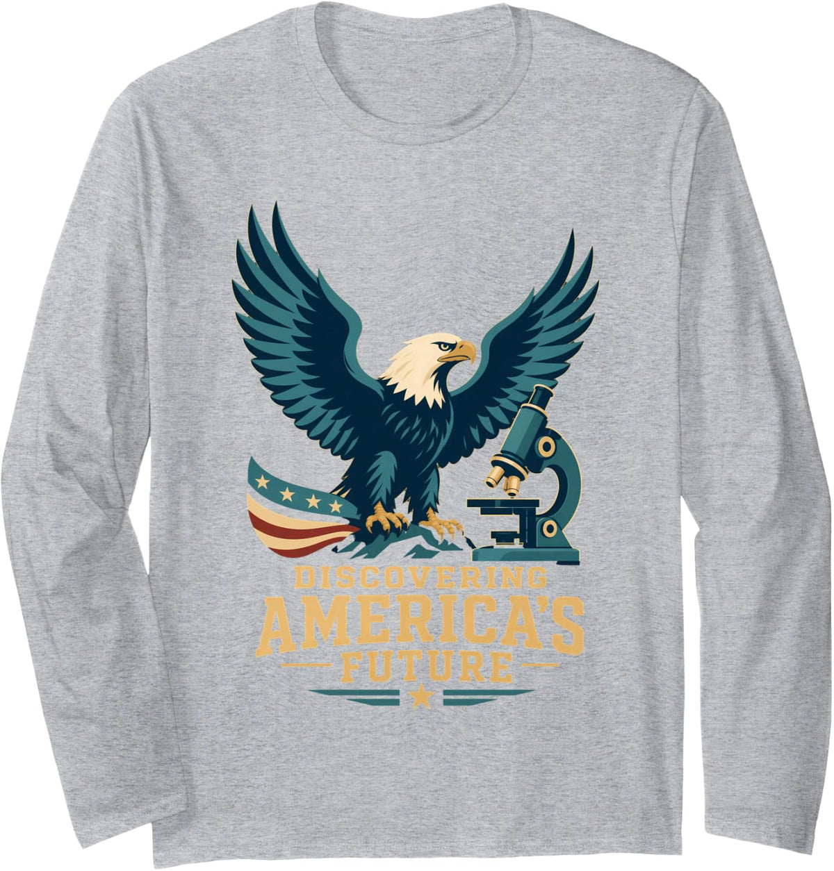 Bald Eagle Microscope Discovering America Future Long Sleeve T-Shirt - Adult Unisex Heather Grey