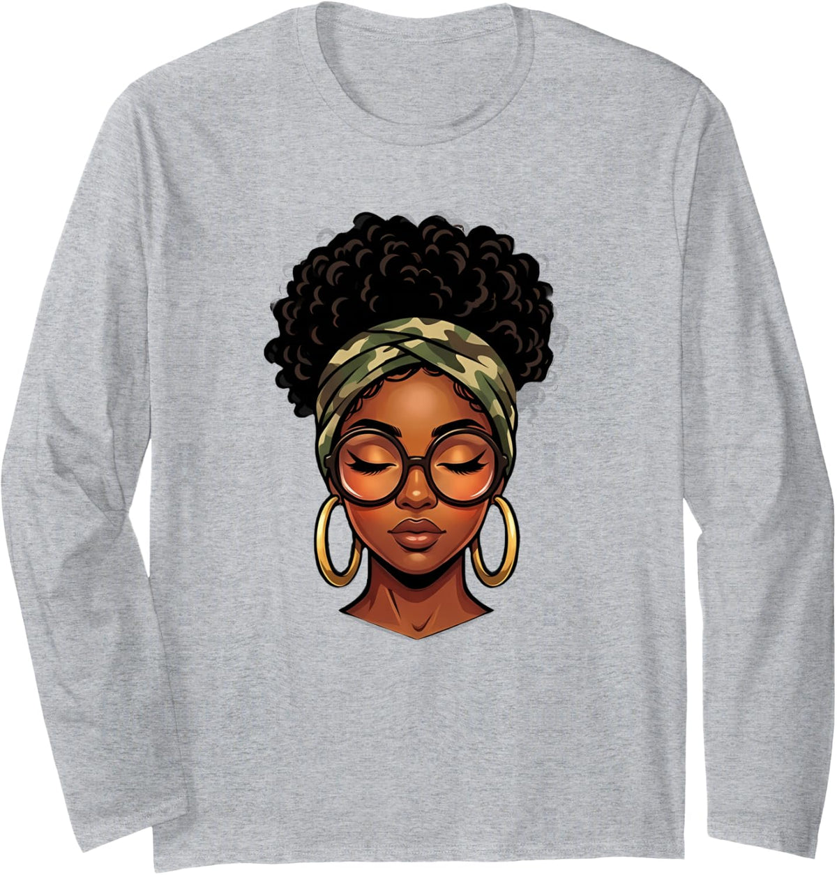 Camouflage Melanin Juneteenth Black Girl Long Sleeve T-Shirt - Adult Unisex Heather Grey
