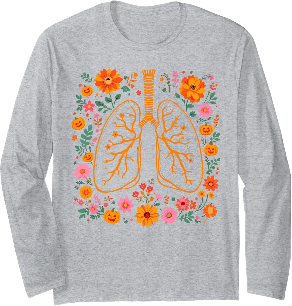 Thanksgiving Respiratory Therapy Therapist Fall Autumn Lung Long Sleeve T-Shirt - Adult Unisex Heather Grey