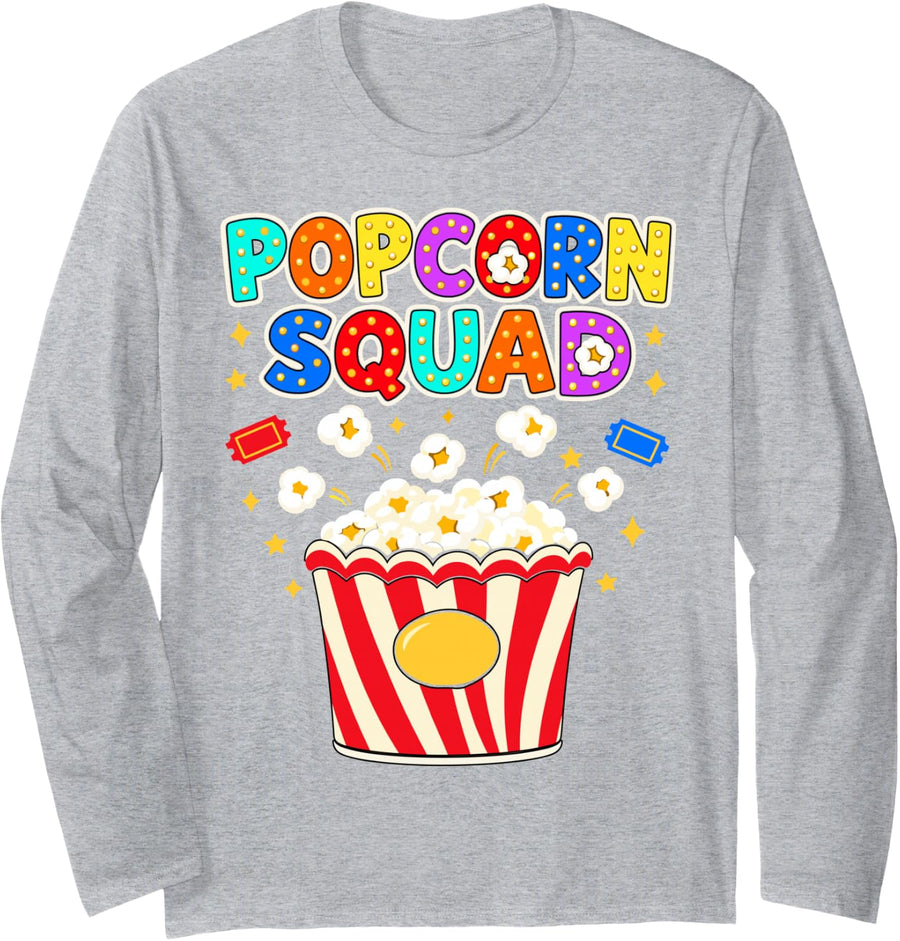 Popcorn Squad Movie Cinema Lover Men Women Long Sleeve T-Shirt - Adult Unisex Heather Grey