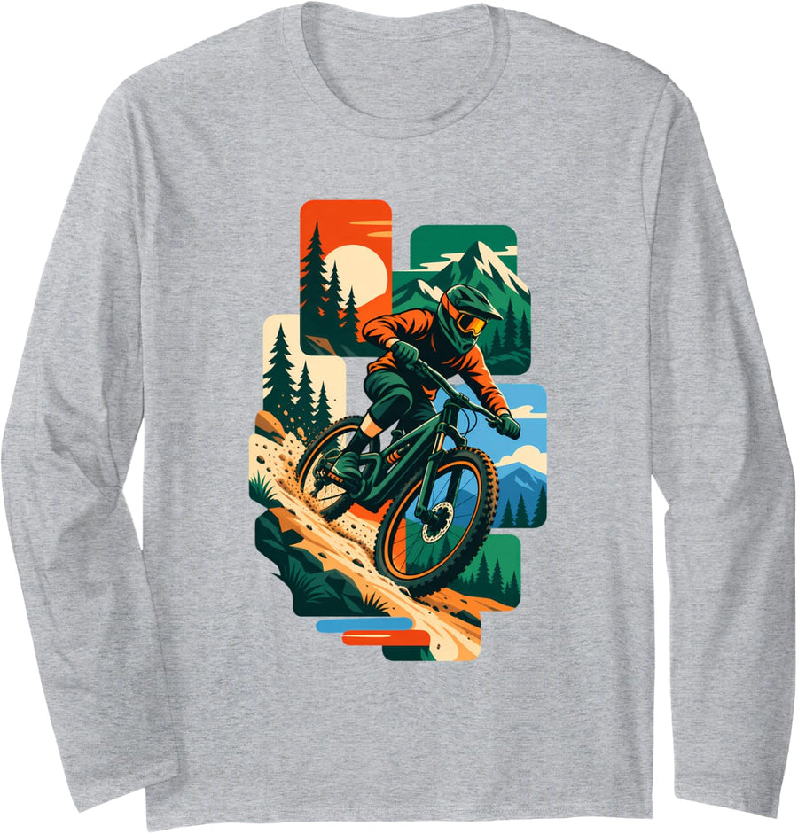 Mountain Bike Mountain Biking Downhill Trail Long Sleeve T-Shirt - Adult Unisex Heather Grey