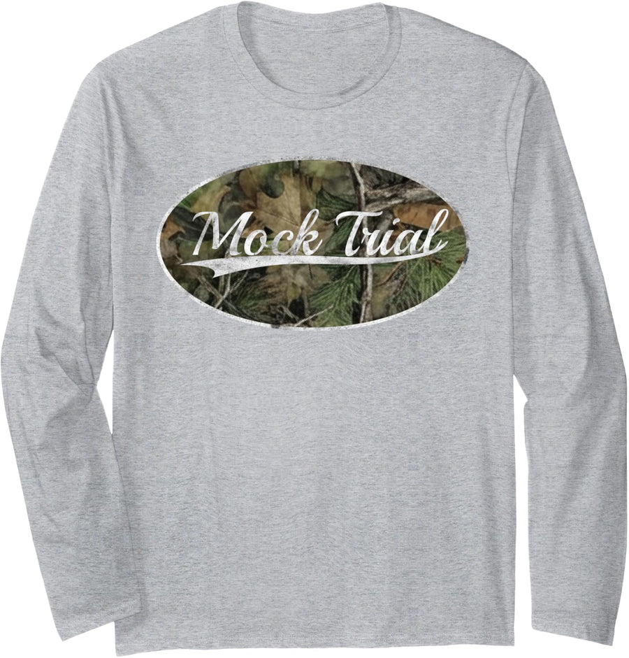 Mock Trial Law Debate Camo Vintage Aesthetic Long Sleeve T-Shirt - Adult Unisex Heather Grey