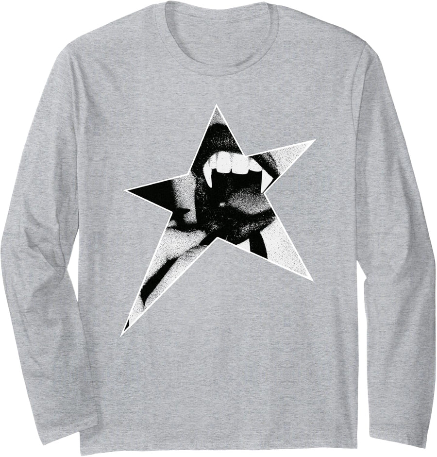 Y2K Skull Star Grunge Punk Alt Rock Edgy Goth Emo Aesthetic Long Sleeve T-Shirt - Adult Unisex Heather Grey
