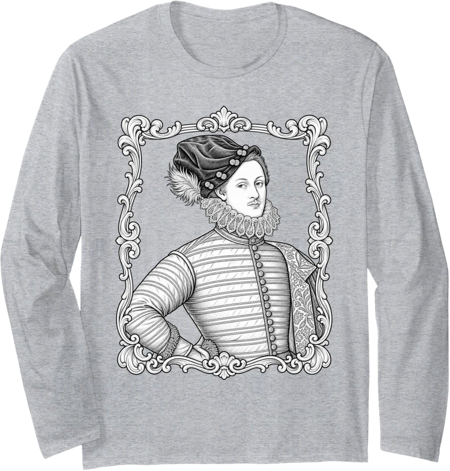 Edward de Vere Elizabethan Portrait Renaissance Literature Long Sleeve T-Shirt - Adult Unisex Heather Grey