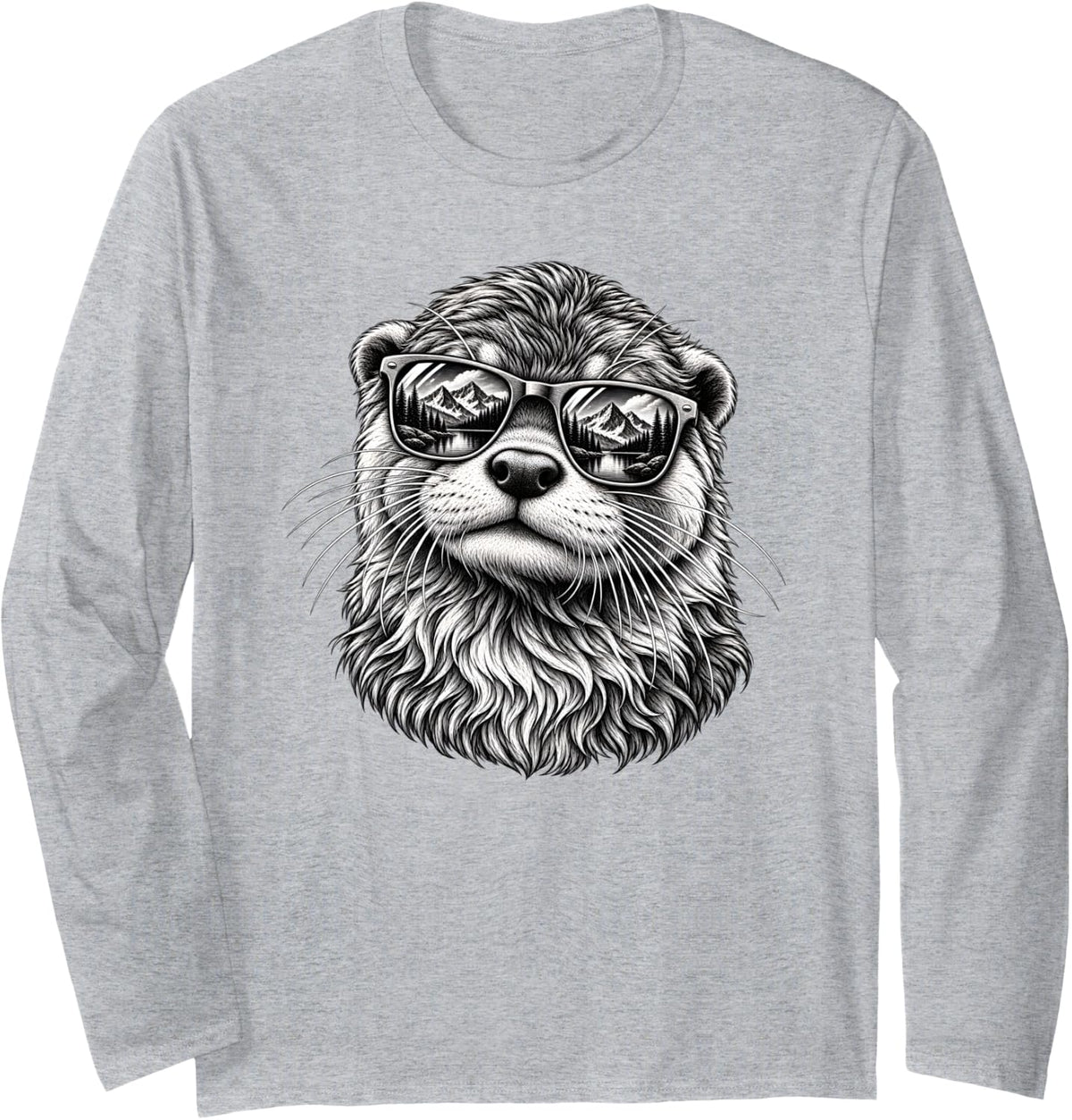 Otter Head Sunglasses Wildlife Portrait Long Sleeve T-Shirt - Adult Unisex Heather Grey