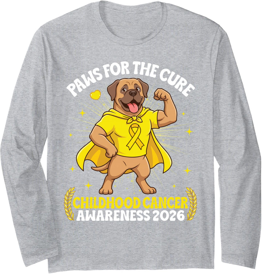 Mastiff Paws for The Cure Childhood Cancer Awareness 2026 Long Sleeve T-Shirt - Adult Unisex Heather Grey