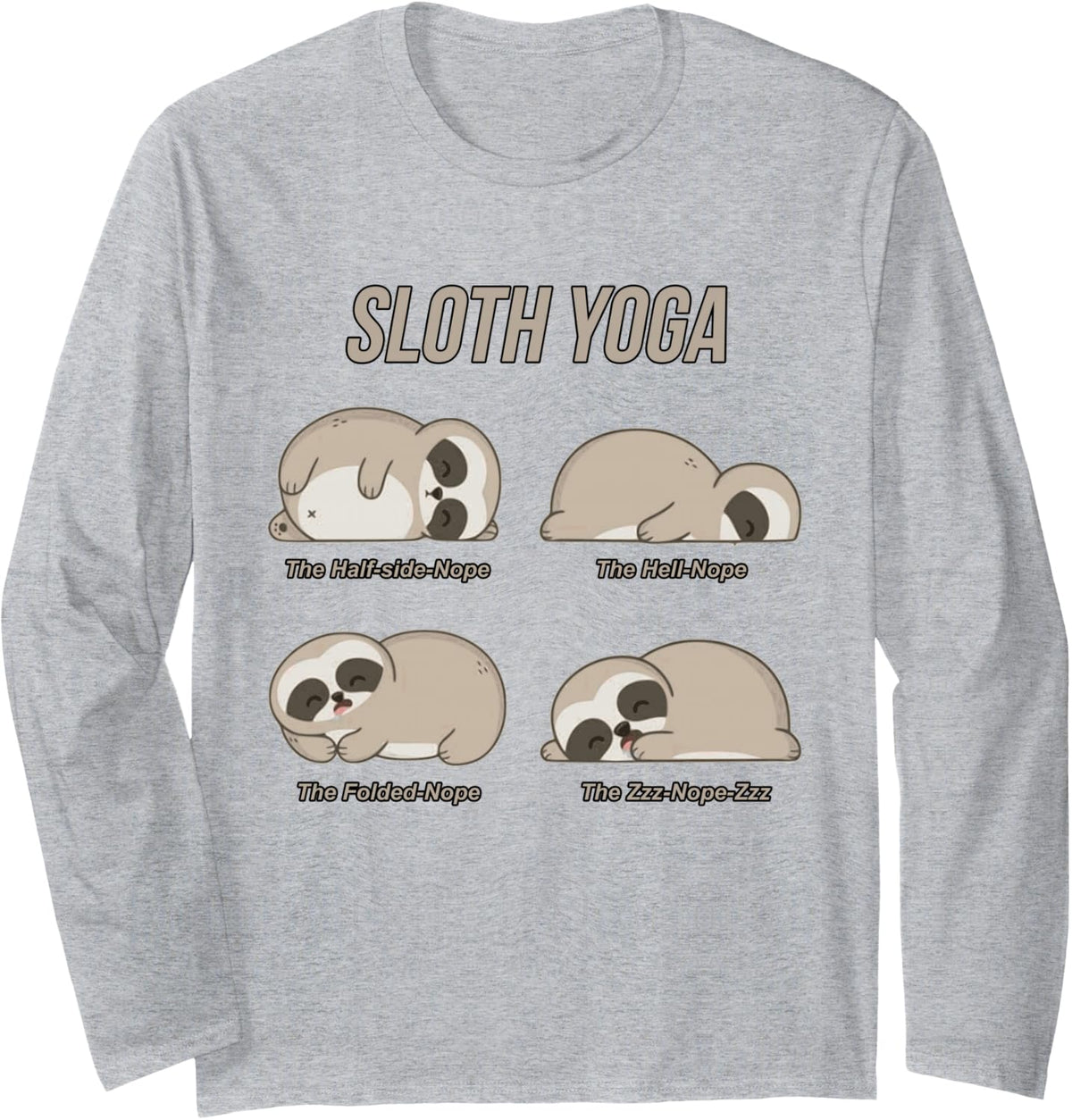Sloth Yoga Long Sleeve T-Shirt - Adult Unisex Heather Grey