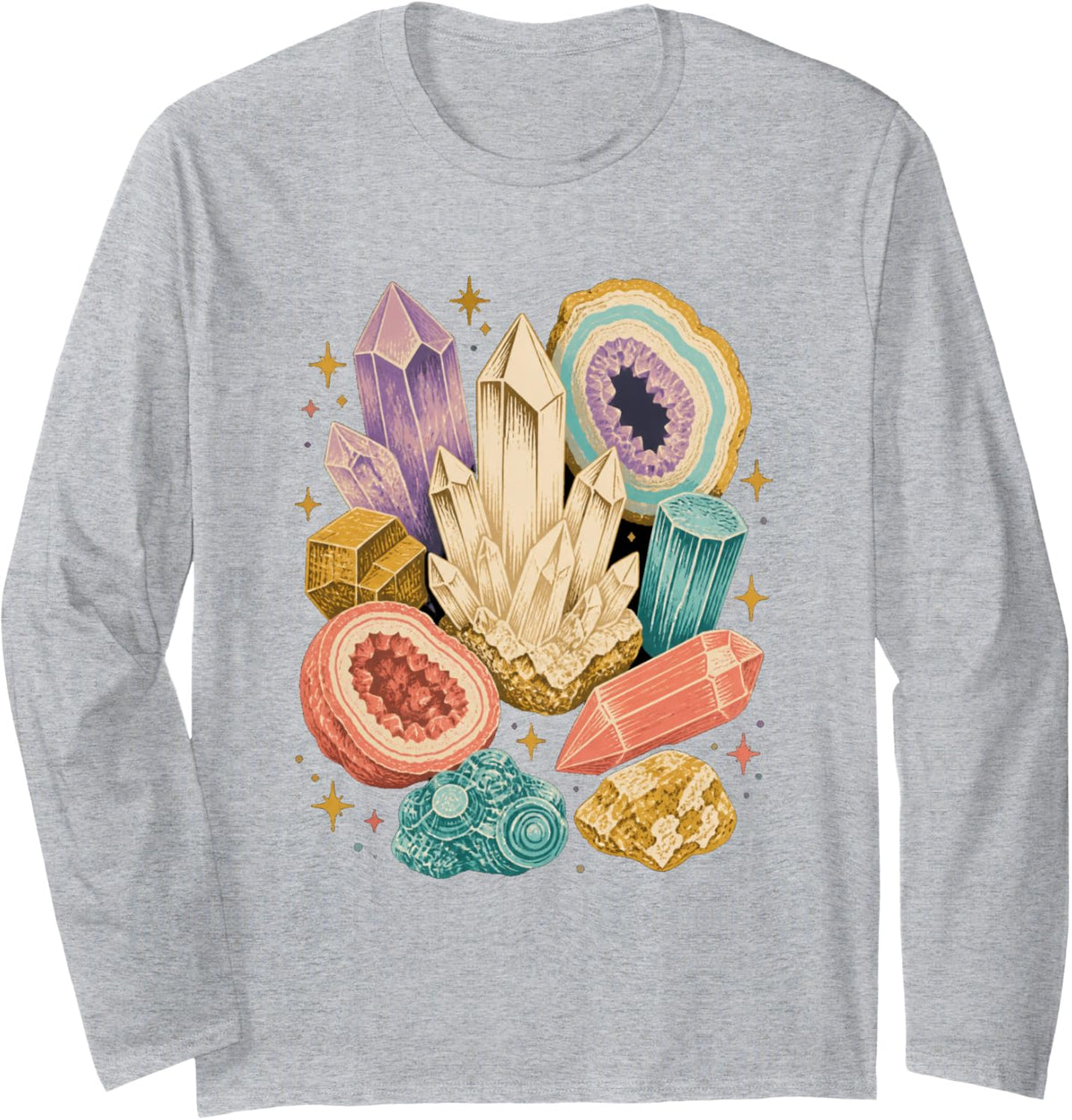 Rockhound Crystal Specimen Collection Long Sleeve T-Shirt - Adult Unisex Heather Grey