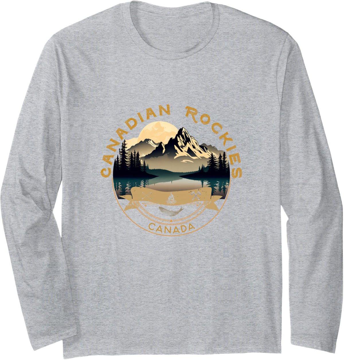 Canadian Rockies Vacation Apparel Canadian Rockies Souvenir Long Sleeve T-Shirt - Adult Unisex Heather Grey