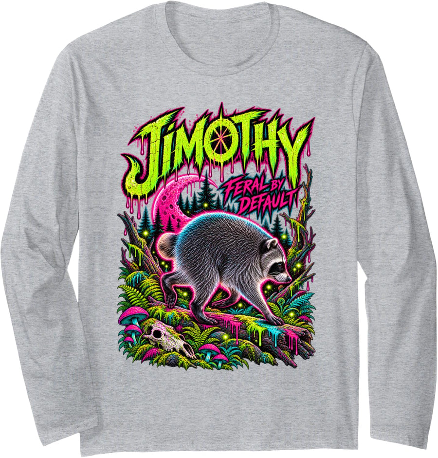Jimothy Meme Raccoon Feral By Default Viral Jimothy Legend Long Sleeve T-Shirt - Adult Unisex Heather Grey