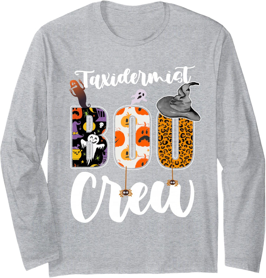 Taxidermist Boo Crew Halloween Costume Matching Long Sleeve T-Shirt - Adult Unisex Heather Grey