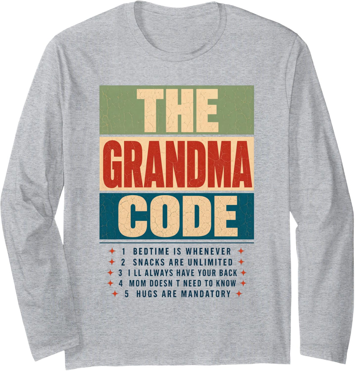 Retro Grandma The Grandma Code Granny Mimi Gigi Long Sleeve T-Shirt - Adult Unisex Heather Grey